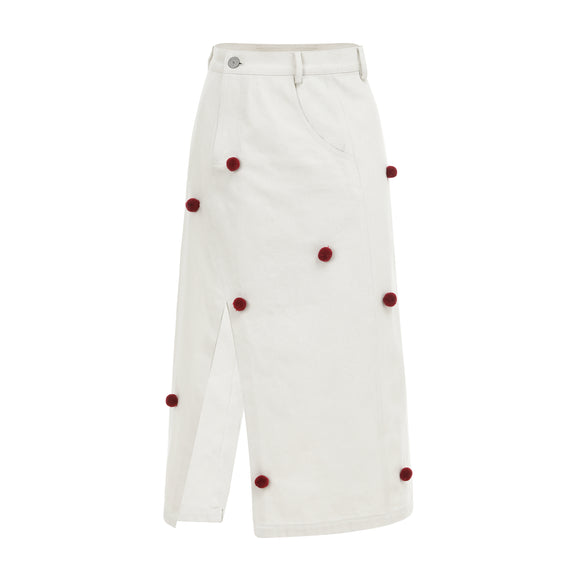 Cherry Bomb Polkadot Washed Denim A-Line Skirt