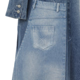 Washed Denim Chesterfield Coat With Jeans Patch