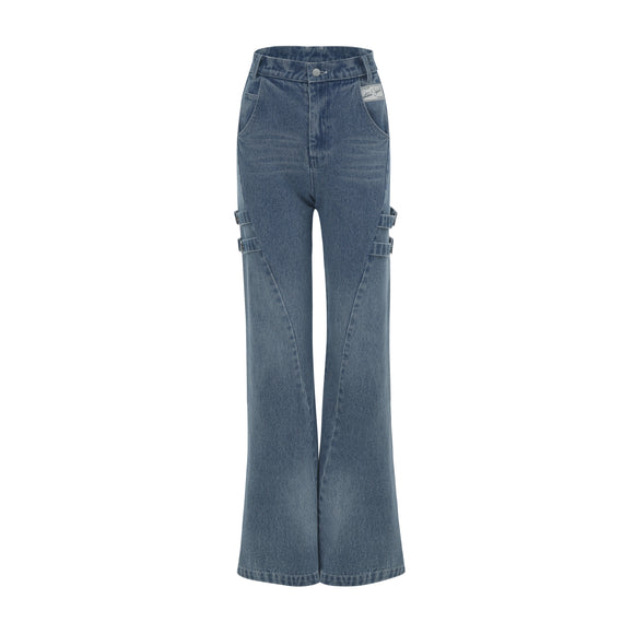 Strapped Washed Bell-Jeans