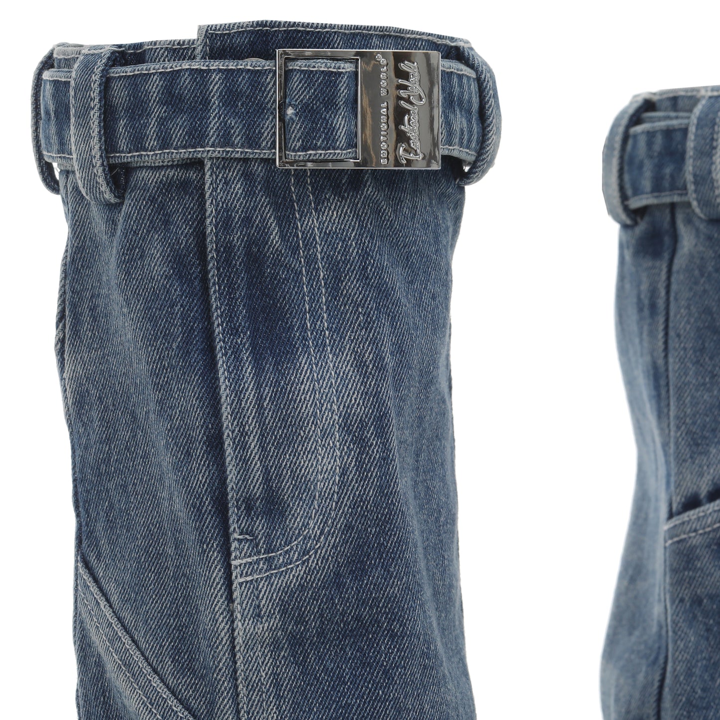 Washed Denim Strapped Leg Warmmers