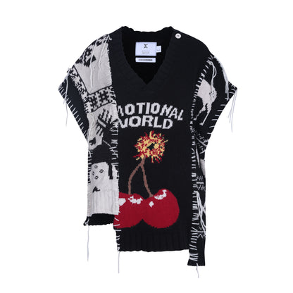 EMOTIONAL WORLD X DISCOVERED CHERRY BOMB REMAKE KNIT VEST