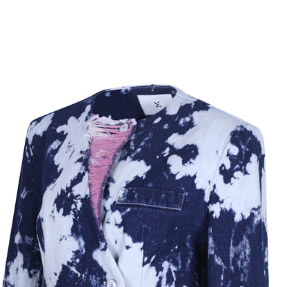 Emotional World-Patchwork Collarless Denim Jacket