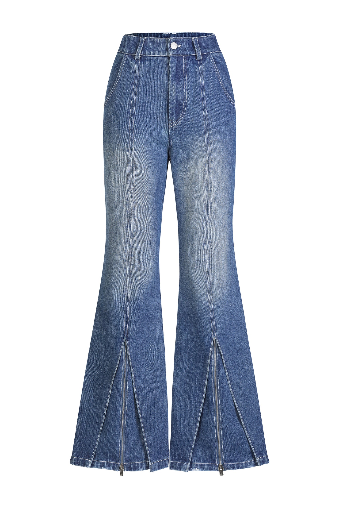 Zipper Washed Bell Jean – Blue