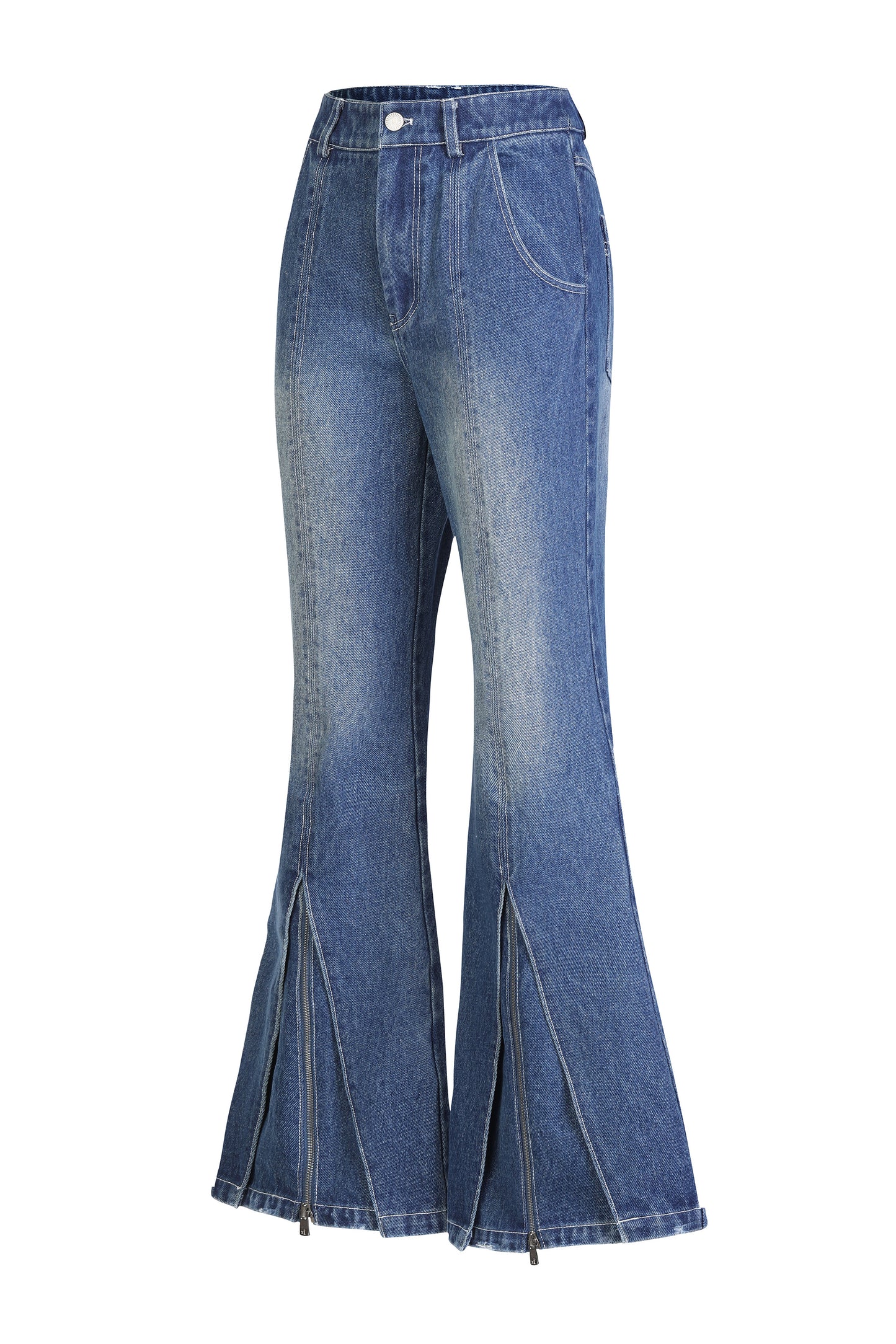 Zipper Washed Bell Jean – Blue