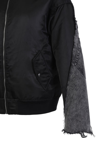 Patchwork Bomber Jacket – Black