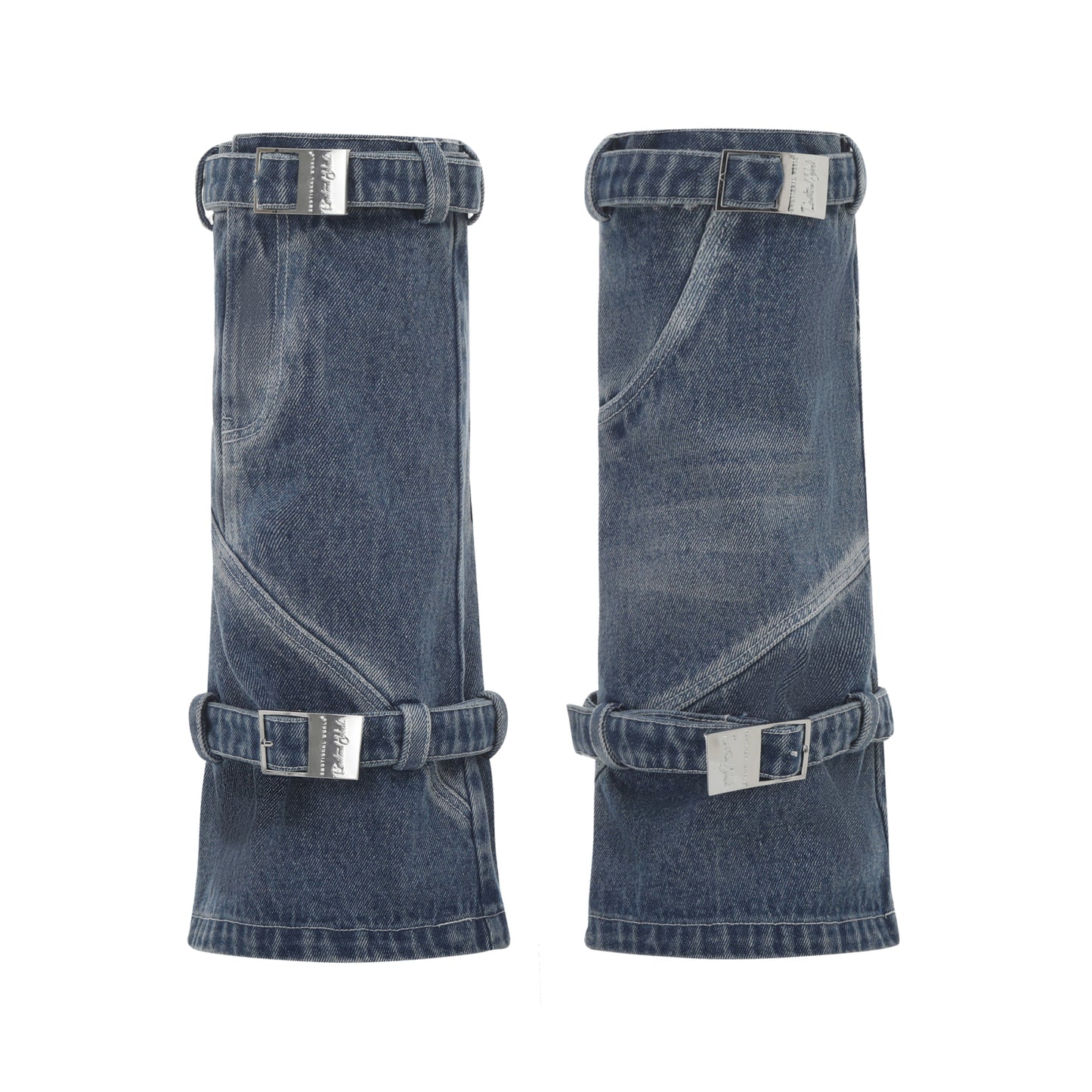 Washed Denim Strapped Leg Warmmers