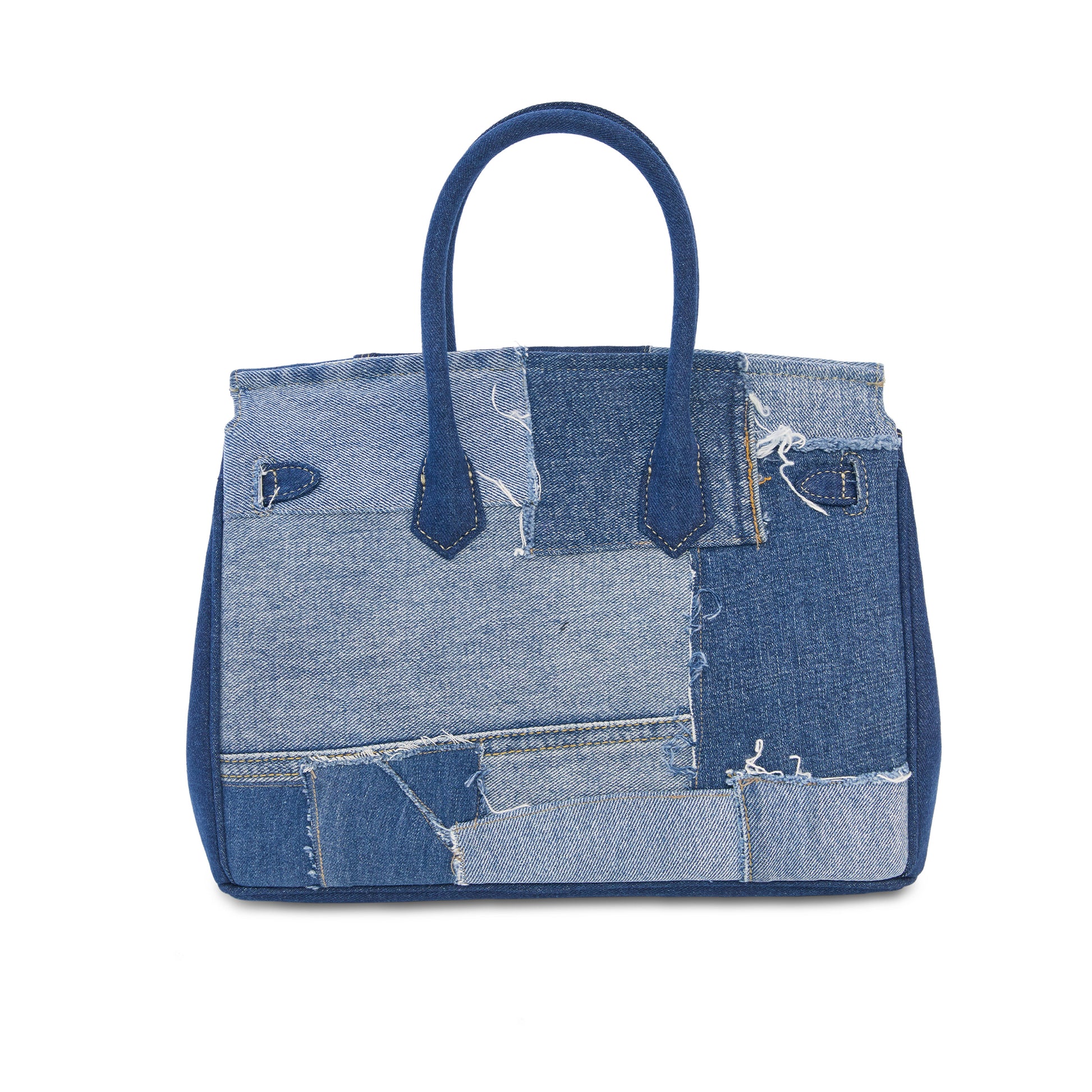 Weston Recycled Patchwork Denim and Leather Tote Bag Dark Brown