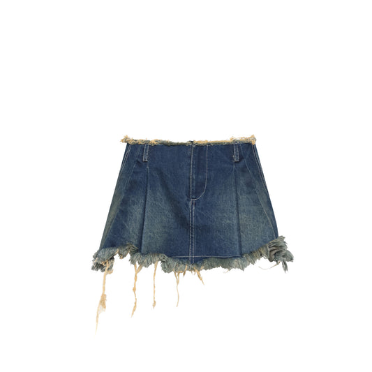 Cut-Off Denim Low Rise Micro Skirt